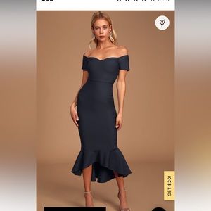 Lulus How Much Should I Care Midnight Blue Off The Shoulder Midi Dress